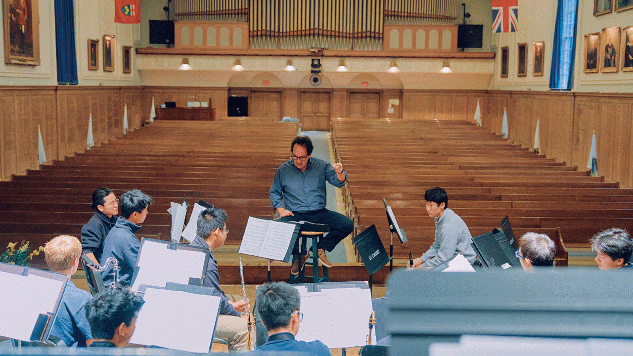 Students playing musical instruments